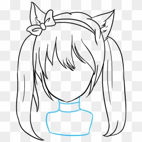 How To Draw Anime Cat Girl - Cute Anime Cat Girl Drawing Easy, HD Png Download - neko ears png