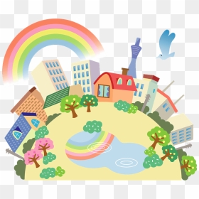 Town Rainbow Puddles Clipart - 地域 フリー イラスト, HD Png Download - rainbow .png