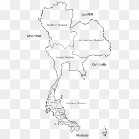 The Four Regions Of Thailand, The Southern Provinces - Map, HD Png Download - thailand map png