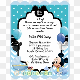Blue Mickey Mouse Baby Shower Invitation - Baby Mickey Baby Shower Invitations, HD Png Download - baby mickey mouse png