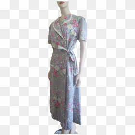 Feedsack Dress Vintage 1930s Grey Floral Lace Trim - Day Dress, HD Png Download - lace trim png