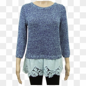 Cotton Rich Broderie Hem 3/4 Sleeve Jumper - Sweater, HD Png Download - lace trim png