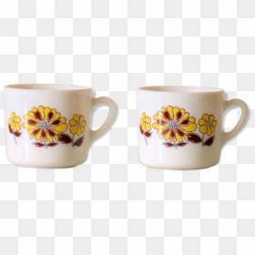 Two Cups Sovirel France, Pyrex Décor Of Flowers Vintage - Coffee Cup, HD Png Download - pyrex png