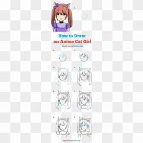 How To Draw Anime Cat Girl - Anime Cat Girl Drawing Step By Step, HD Png Download - neko ears png