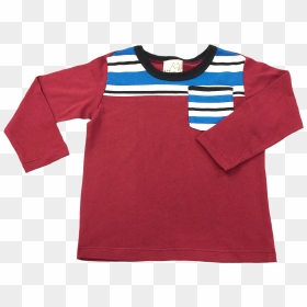 Red Long Sleeve Shirt With Blue And White Stripe Detail - Active Shirt, HD Png Download - white stripe png