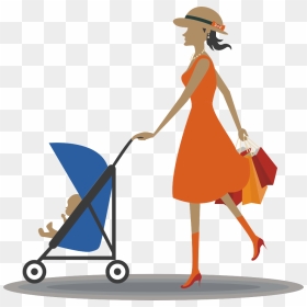 Drawing Infant Computer Icons Woman Pushing Stroller - Babies In Trolley Illustration, HD Png Download - baby vector png