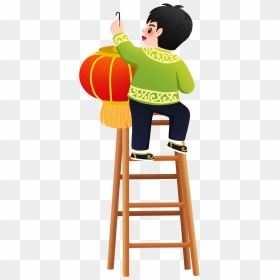 Ladder Hanging Lantern Character New Year Png And Psd - Clip Art, Transparent Png - hanging lantern png