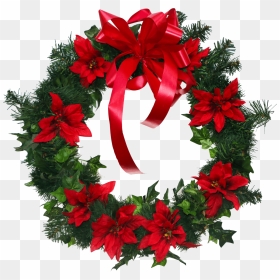 Wreath Poinsettia Cut Flowers Christmas - Wreath Christmas Flower Png, Transparent Png - christmas flower png
