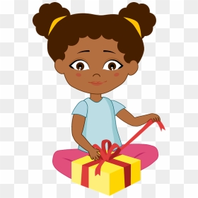 Birthday Girl Opening Her Present Clipart - Cartoon, HD Png Download - open christmas present png