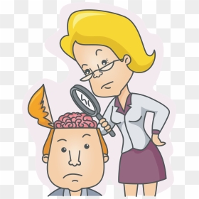 Cartoon Woman Examining Man"s Brain - Psychologist Clipart, HD Png Download - brain cartoon png