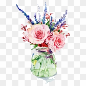 Garden Roses Vase Flower Watercolor Painting - Flowers In A Vase Watercolor, HD Png Download - watercolor roses png