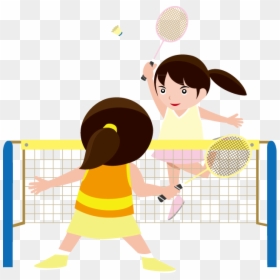 Playing Badminton Clipart Girl, HD Png Download - kids playing clipart png
