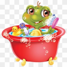 Sauna Clipart 4th July - Cartoon Frog In Bathtub, HD Png Download - turtle cartoon png
