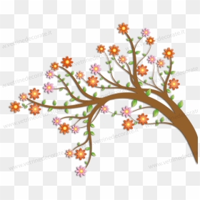 Blooming Tree Branch With Flowers And Leaves , Png, Transparent Png - tree branches with leaves png