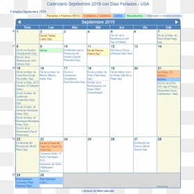 Calendario Estados Unidos Septiembre 2019 En Formato - Holiday May Calendar 2019, HD Png Download - estados unidos png