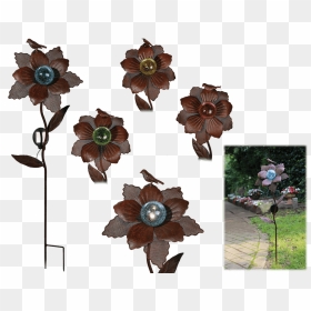 Metal Garden Stick With Solar & Led - Artificial Flower, HD Png Download - flower stick png