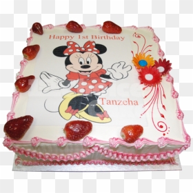Pink Minnie Mouse Cake - Square Shapes Cake For 1st Birthday, HD Png Download - happy 1st birthday cake png