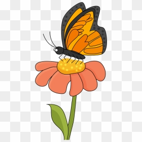 Butterfly On A Flower Clipart - Butterfly On Flower Clipart, HD Png Download - flower stick png