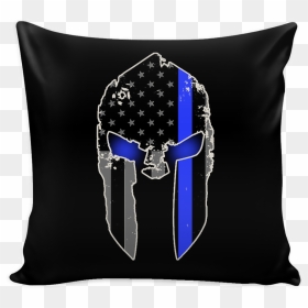 Spartan Helmet Thin Blue Line Pillow - Law Enforcement Thin Blue Line Spartan Helmet Tattoo, HD Png Download - decorative blue line png