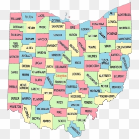 Ohio Counties Color Map - Map Of 88 Ohio Counties, HD Png Download - color papers png