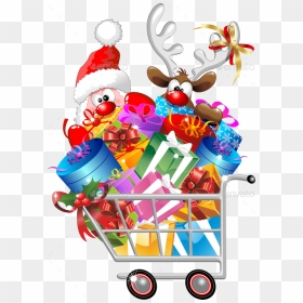 Shopping Cart Png - Santa And Reindeer Shopping, Transparent Png - shop clipart png