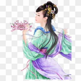 Chinese Lady Holding Flowers Png Image - Chinese Lady Png, Transparent Png - lady hair png