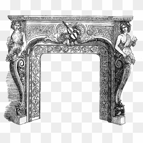 Fireplace Download Image Antique Illustration - Carving Frame Black & White Design Png, Transparent Png - victorian design png