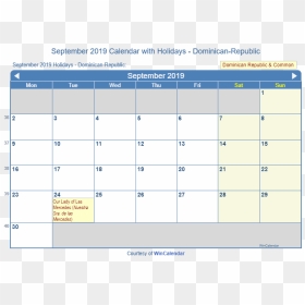 September 2019 Calendar With Dominican Holidays To - Feriados Mayo 2020 Paraguay, HD Png Download - dominican republic png