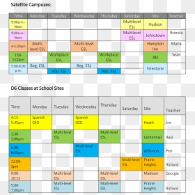 Download Class Schedule Adult Esl For Fall 2018final-1 - Esl Class Schedule, HD Png Download - esl png