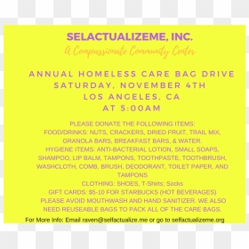 Homeless Annual Care Bag Event Flyer, HD Png Download - care package png