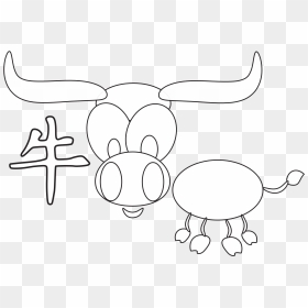 Chinese Horoscope Animal Ox Black White Line Art Chinese - Cartoon, HD Png Download - ox png