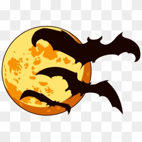 Orange Moon And Bats Halloween - Halloween Clipart Transparent, HD Png Download - halloween skeleton png