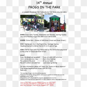 Frogs In The Park Flyer - Tree, HD Png Download - wednesday frog png