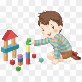 Block Designer Cartoon Child Boy Playing With - Baby Play Cartoon Png, Transparent Png - child playing png