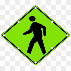 Flashing Led W11-2 Pedestrian Crossing Sign Yg - Green Pedestrian Sign, HD Png Download - railroad crossing sign png