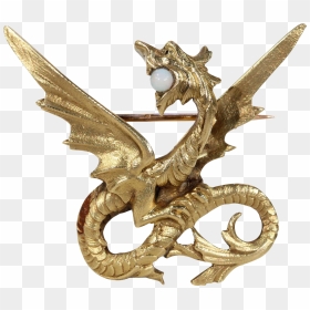 Antique French Wyvern Gold Opal Brooch Pin - Brooch, HD Png Download - wyvern png