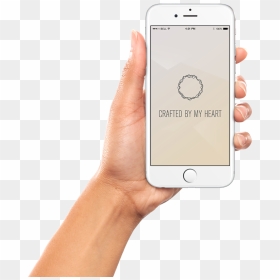 Hand Holding A Iphone 6 Running The Crafted By My Heart - Iphone, HD Png Download - holding iphone png