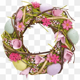 Easter Wreath With Pink Flowers And Colourful Easter - Coronita Paste, HD Png Download - easter flowers png