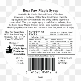Bear Paw Maple Syrup Back Label - Circle, HD Png Download - bear paw print png