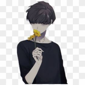 #anime #animeboy #animeboy #flower #yellow #sad #boy - Cute Psycho Boy Anime, HD Png Download - anime flower png