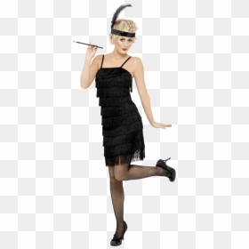 1920s Flapper Costume Dress Clothing - Black Flapper Dress, HD Png Download - flapper png