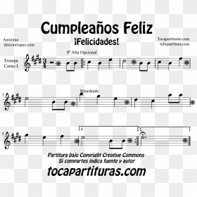 Happy Birthday Sheet Music For Horn, English Horn And - Cumpleaños Feliz Partitura Guitarra, HD Png Download - birthday horn png