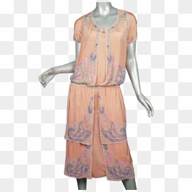 1920s Beaded Flapper Dress Salmon Silk Superb - Flapper, HD Png Download - flapper png