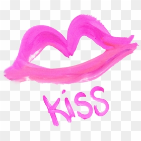 Outline Of Lips Impression With The Word "kiss - Word Kiss Png, Transparent Png - lips outline png