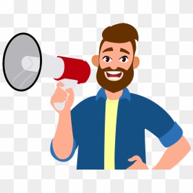 Man With A Megaphone Flat Illustration Icon Vector - Man With Mega Phone Cartoon, HD Png Download - megaphone icon png