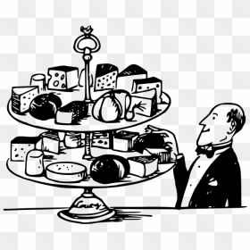 Waiter Next To Selection Of Cakes Vector Illustration - Snacks Clipart Black And White, HD Png Download - cake vector png