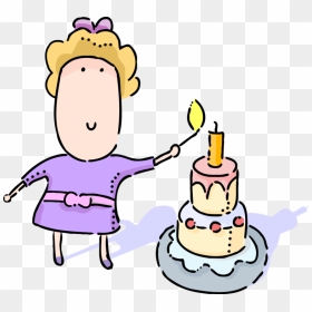 Vector Illustration Of Young Girl Lights Candle On - Light A Candle Clipart, HD Png Download - cake vector png