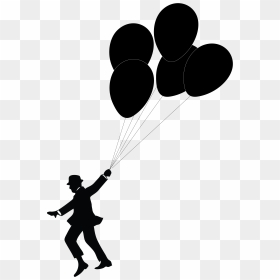 Balloon Silhouette Black And White Child Clip Art - Man Holding Balloons Drawing, HD Png Download - black balloons png