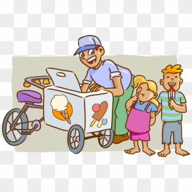 Vector Illustration Of Gelato Ice Cream Bicycle Vendor - Ice Cream Vendor Clipart, HD Png Download - kids vector png