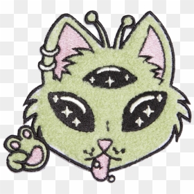 Green Alien Cat With Three Eyes Chenille Patch - Green Three Eyed Cat, HD Png Download - alien eyes png